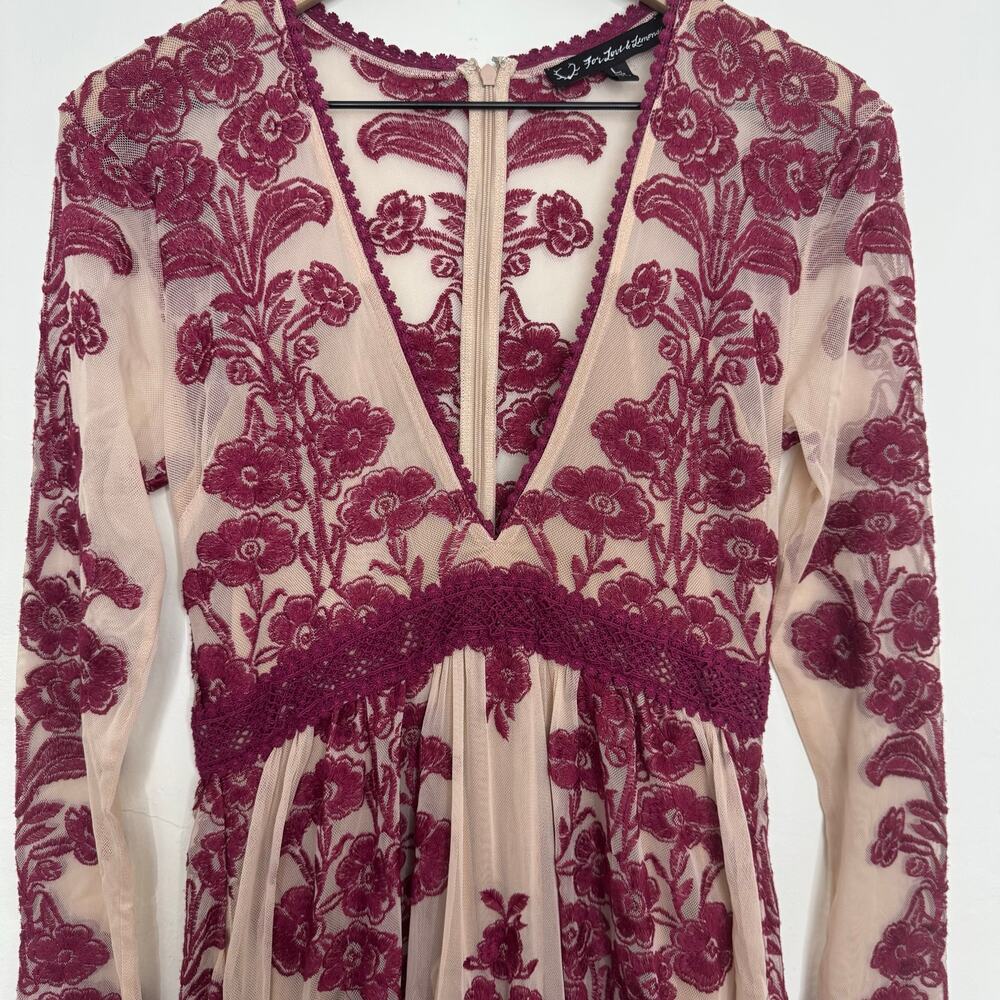 For Love & Lemons Temecula Maxi Dress Raspberry Wine Floral Lace Size Large - Picture 4 of 16